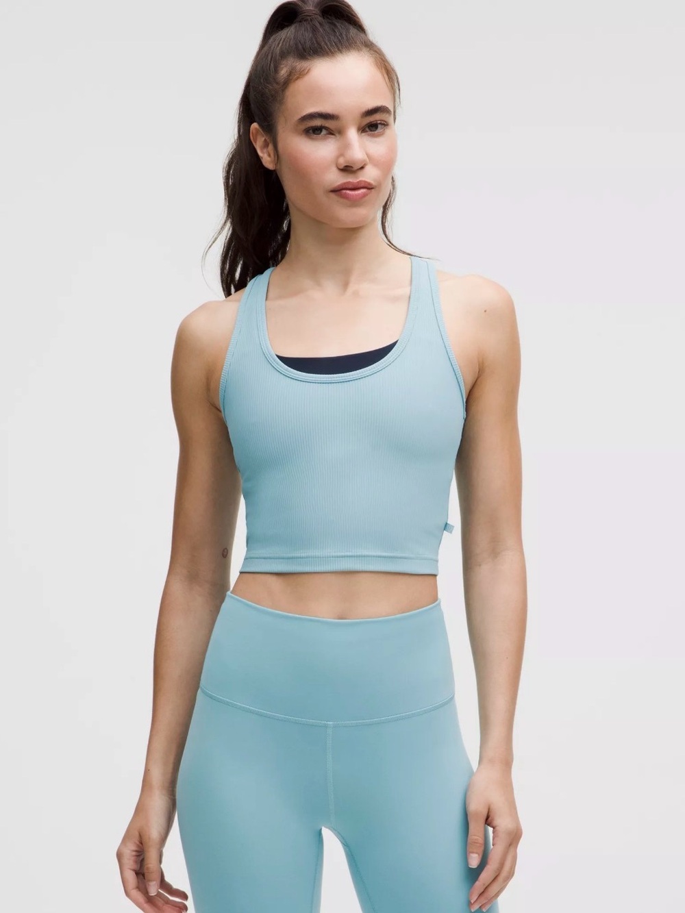 Lululemon Power Pivot Training Tank In Washed Blue Large NWT Ribbed Reversible